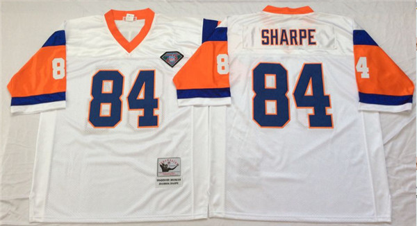 Mens Denver Broncos #84 Shannon Sharpe White Throwback Jersey 