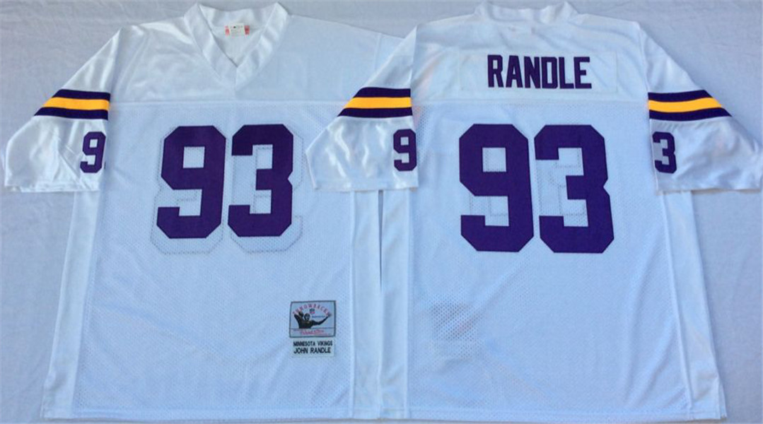 Mens Minnesota Vikings #93 John Randle Mitchell & Ness White Throwback Jersey