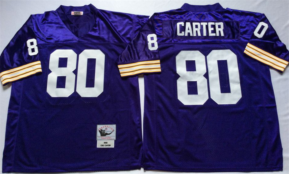 Mens Minnesota Vikings #80 Cris Carter  Purple Throwback Jersey