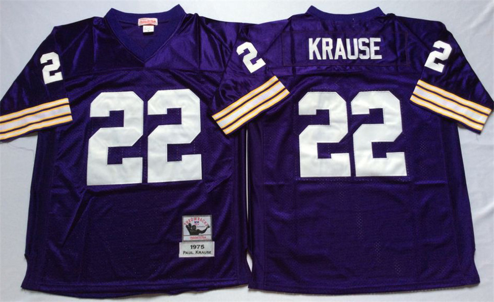 Mens Minnesota Vikings #22  Paul Krause  Purple Throwback Jersey