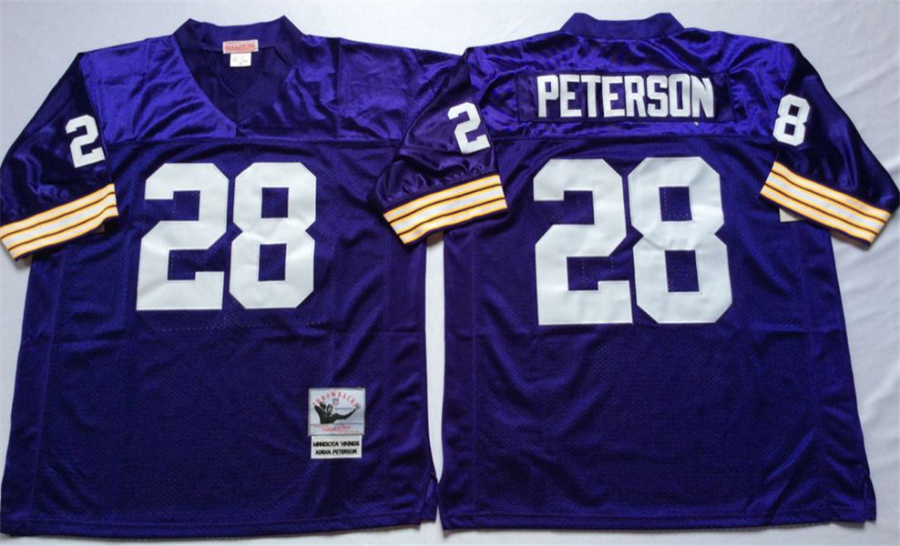 Mens Minnesota Vikings #28 Adrian Peterson Purple Throwback Jersey