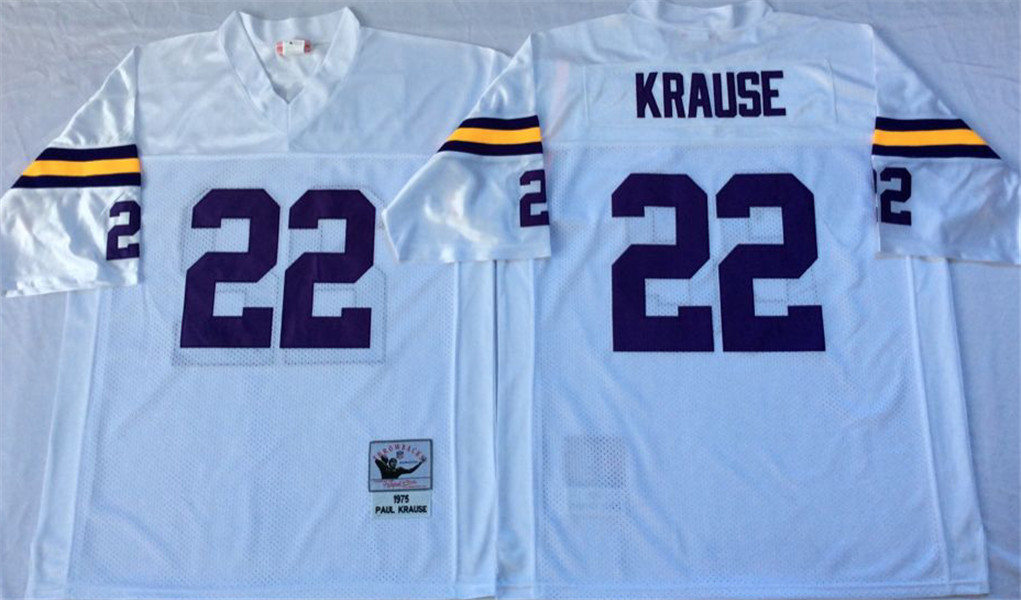 Mens Minnesota Vikings #22  Paul Krause White Throwback Jersey