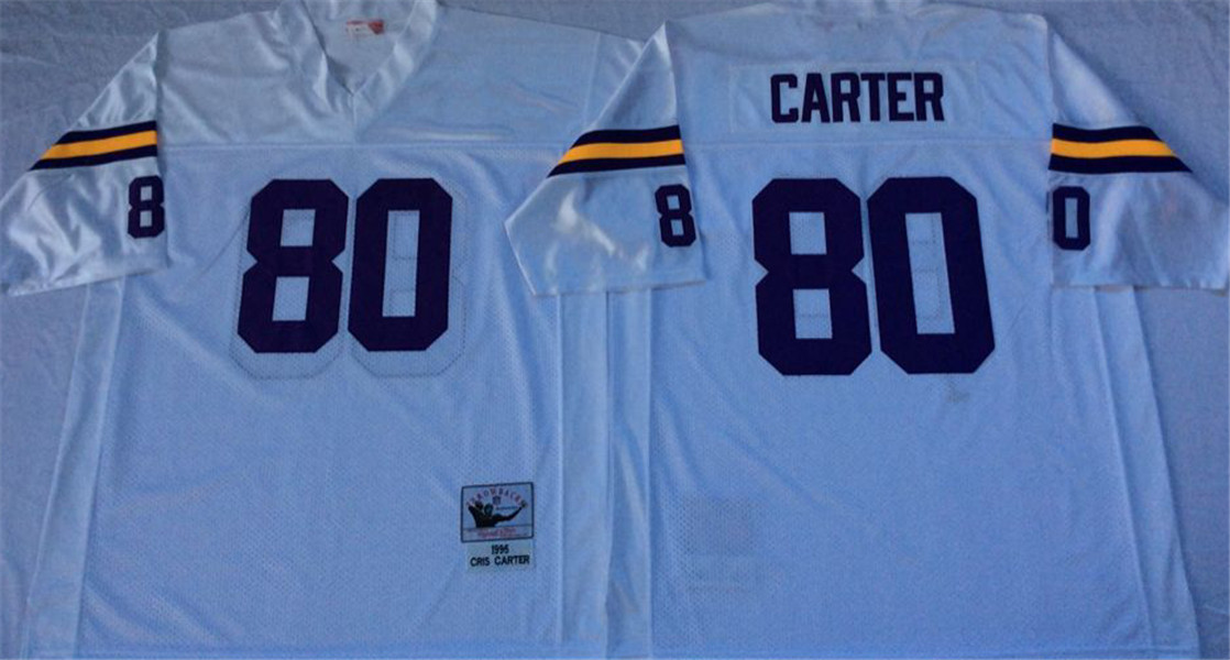 Mens Minnesota Vikings #80 Cris Carter White Throwback Jersey