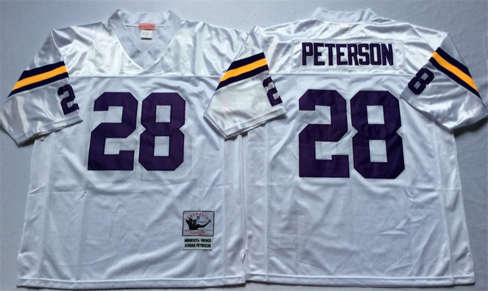 Mens Minnesota Vikings #28 Adrian Peterson  White Throwback Jersey