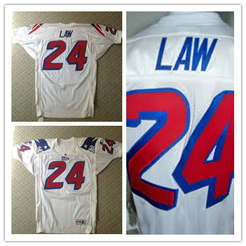 Men's New England Patriots #24 Ty Law White 1997 Mitchell & Ness Throwback Vintage Football Jersey