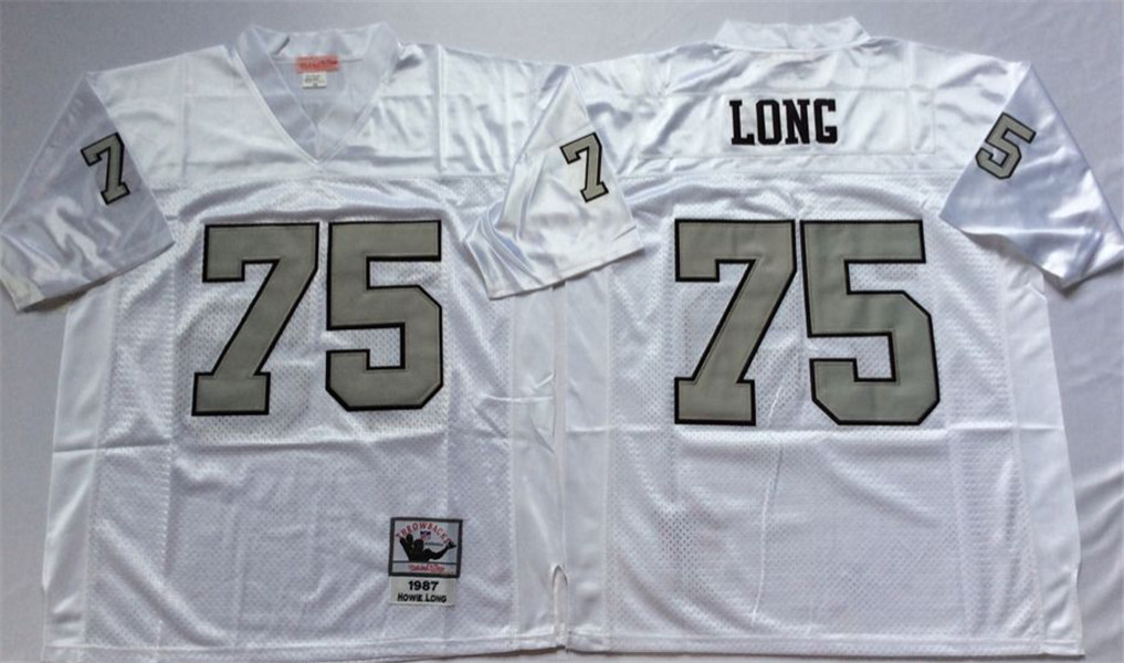Men's Oakland Raiders #75 Howie Long White With Silver Throwback Jersey