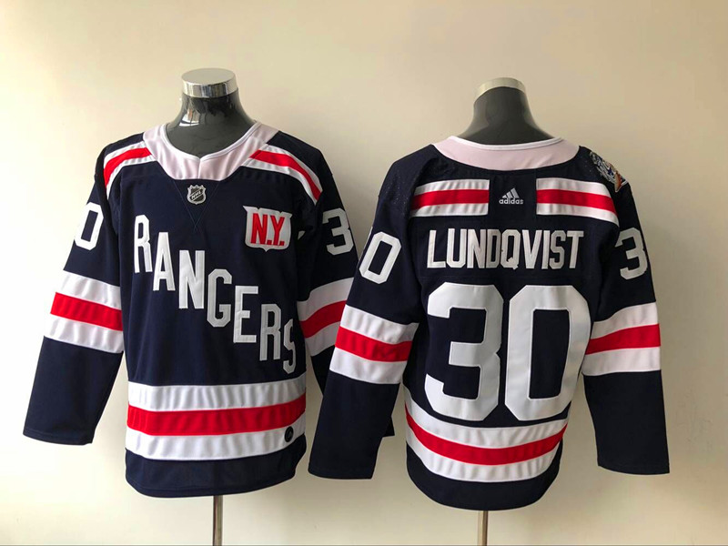 Mens New York Rangers #30 Henrik Lundqvist Adidas Navy Blue 2018 Winter Classic NHL Jersey