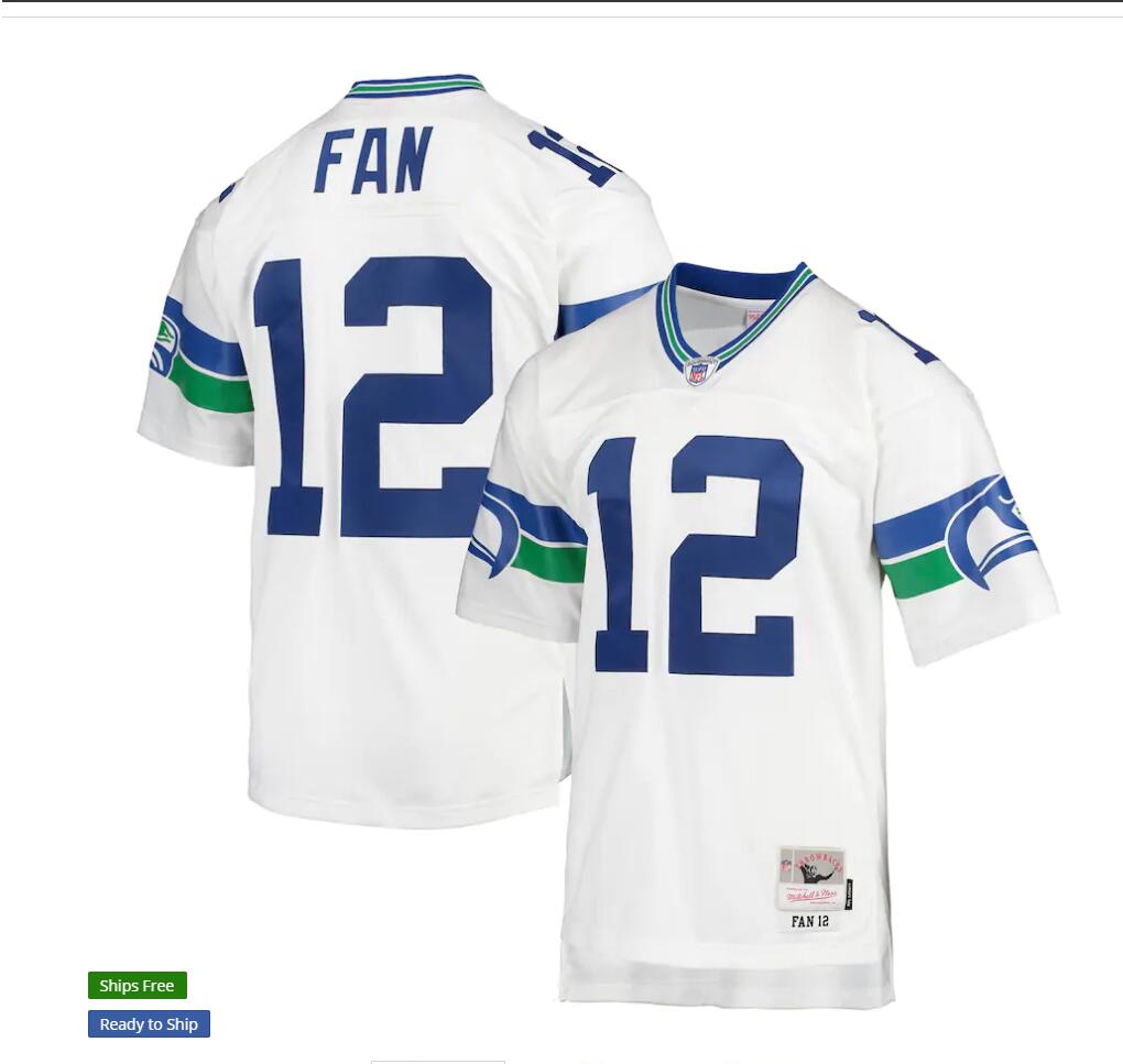 Mens Seattle Seahawks 12 Fan Mitchell & Ness White Legacy Throwback Jersey