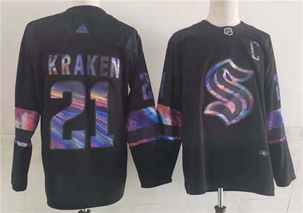 Mens Seattle Kraken #21 Adidas 2021-22 Black Iridescent Holographic Jersey