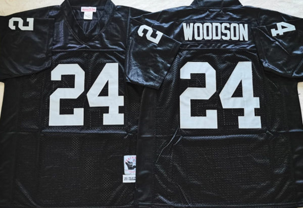Mens Oakland Raiders #24 Charles Woodson 1998 Black Home Mitchell&Ness Throwback NFL Football Jersey