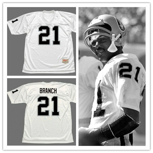 Mens Oakland Raiders #21 Cliff Branch 1976 Away White Mitchell&Ness Throwback NFL Football Jersey