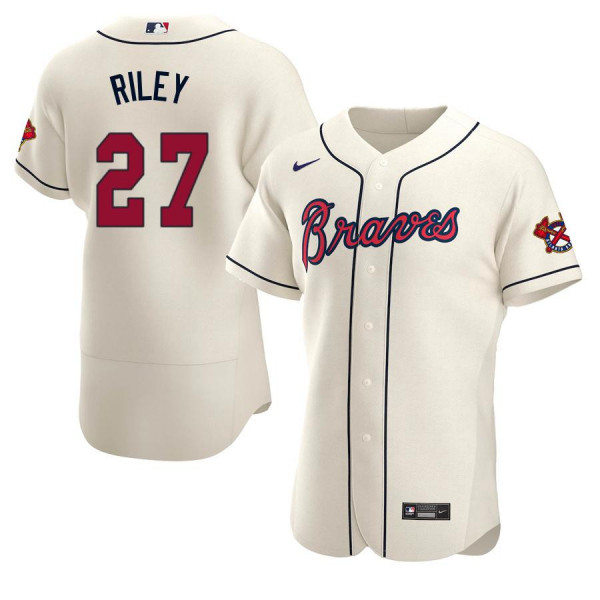 Mens Atlanta Braves #27 Austin Riley Nike Cream Alternate Flex Base Jersey