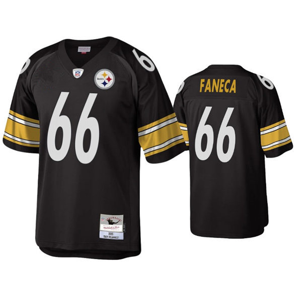 Mens Pittsburgh Steelers #66 Alan Faneca Mitchell&Ness 2001 Black Legacy Throwback Jersey