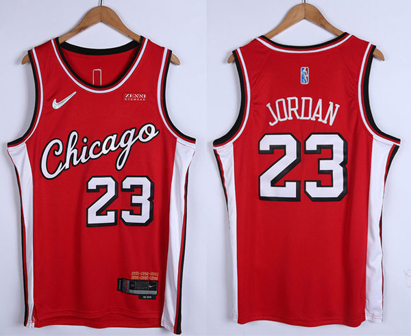 Mens Chicago Bulls #23 Michael Jordan 2021-22 Red Diamond Nike City Edition Swingman Jersey