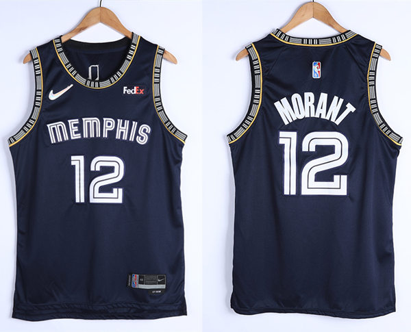 Mens Memphis Grizzlies #12 Ja Morant Diamond Nike 2021-22 Navy NBA 75TH City Edition Jersey