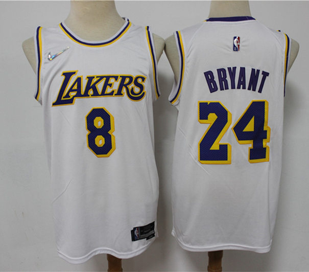 Mens Los Angeles Lakers #8 Front #24 Back Kobe Bryant 2021-22 Diamond Nike White Association Edition Jersey