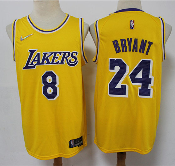Mens Los Angeles Lakers #8 Front #24 Back Kobe Bryant 2021-22 Diamond Nike Gold Icon Edition Jersey