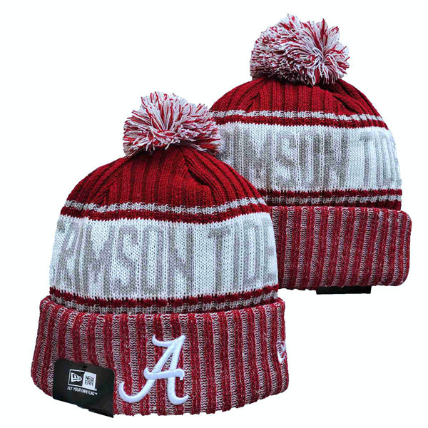 NCAA Alabama Crimson Tide Red White Embroidered Cuffed Pom Knit Hat YD2021114  (2)