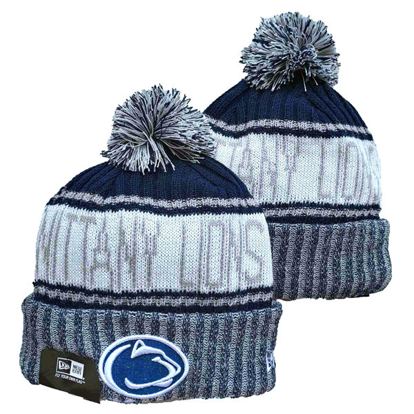 NCAA Penn State Nittany Lions Navy White Embroidered Cuffed Pom Knit Hat YD2021114  (1)