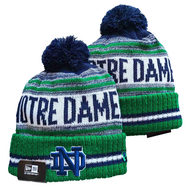 NCAA Notre Dame Fighting Irish Green White Cuffed Pom Knit Hat YD2021114 (2)