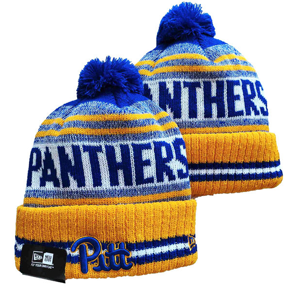NCAA Pittsburgh Panthers Royal Gold Cuffed Pom beanies Caps YD2021114  (2)