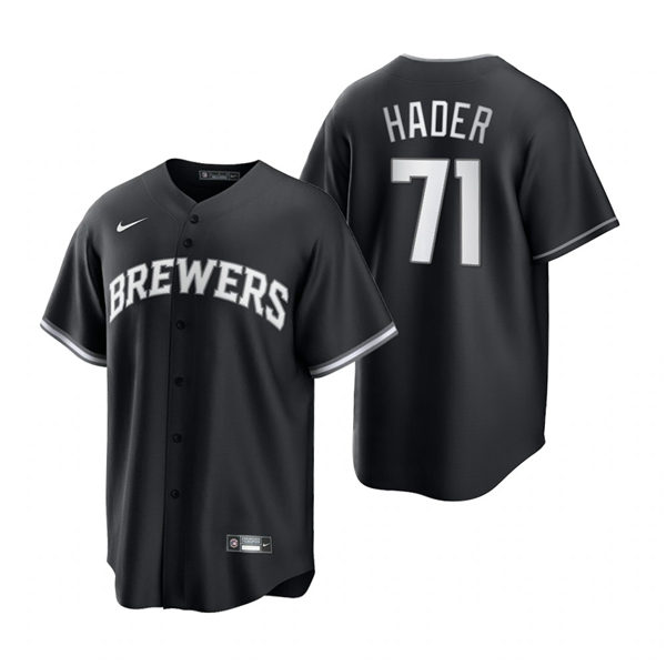 Mens Milwaukee Brewers #71 Josh Hader Nike 2021 Black Stitched Fashion Jersey