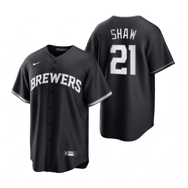 Mens Milwaukee Brewers #21 Travis Shaw Nike 2021 Black Stitched Fashion Jersey
