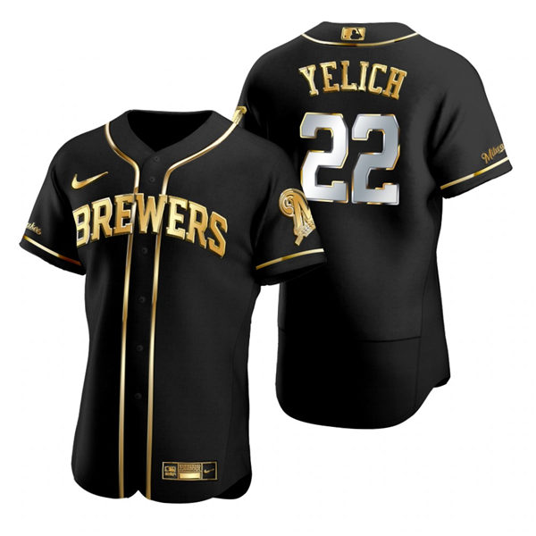 Mens Milwaukee Brewers #22 Christian Yelich Nike Black Gold Edition Jersey