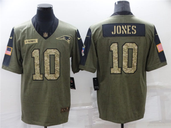 Mens New England Patriots #10 Mac Jones Nike 2021 Olive Camo Number Salute To Service Limited Jersey