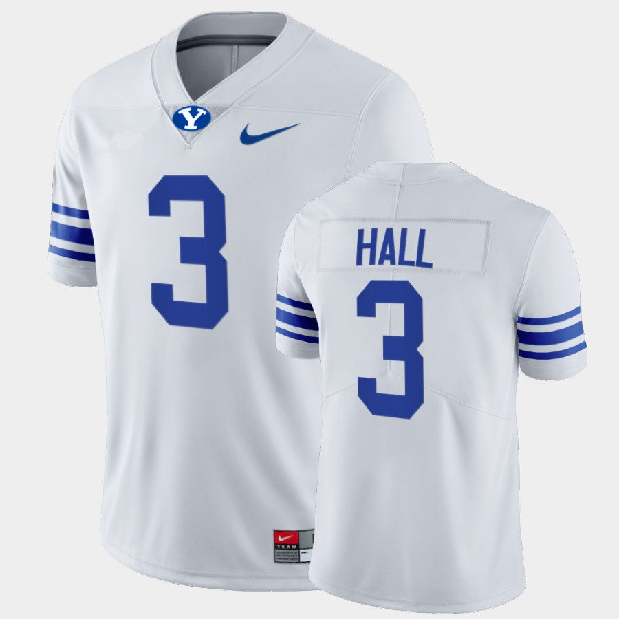 Men BYU Cougars #3 Jaren Hall Nike White College Football Game Jersey