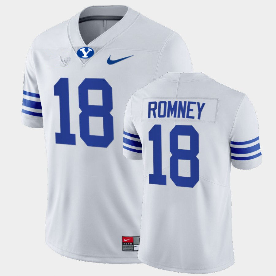 Men BYU Cougars #18 Gunner Romney Nike White College Football Game Jersey