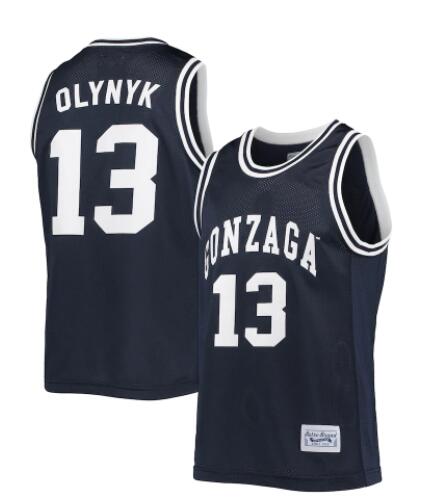 Mens Gonzaga Bulldogs Retired Player #13 Kelly Olynyk Navy Retro Alumni Commemorative Classic Basketball Jersey
