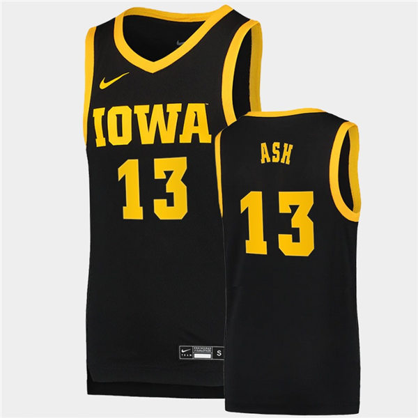 Men's Iowa Hawkeyes #13 Austin Ash Nike Black College Basketball Game Jersey