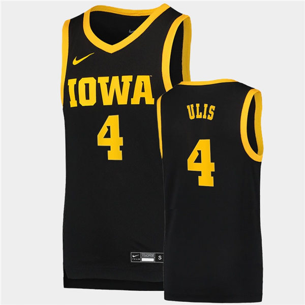Men's Iowa Hawkeyes #4 Ahron Uhlis Nike Black College Basketball Game Jersey