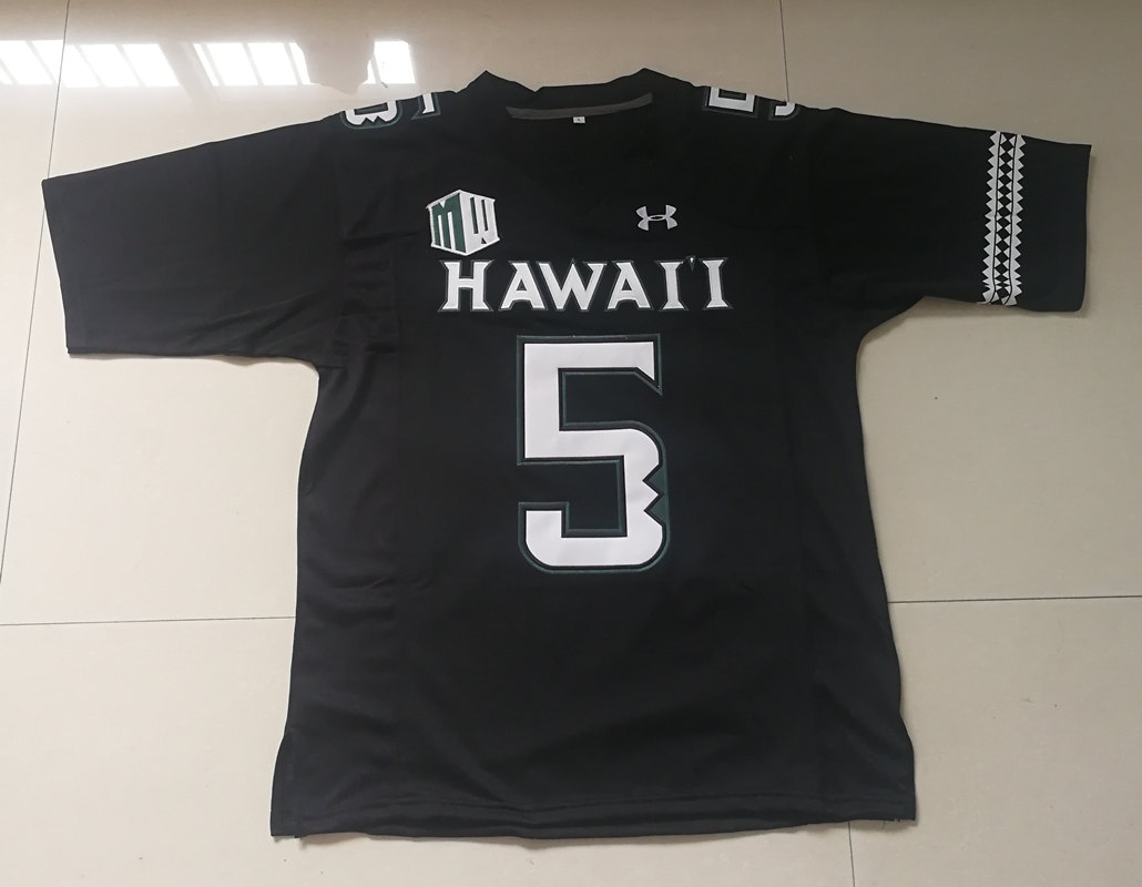 Men's NCAA Hawaii Rainbow Warriors #5 John Ursua Under Armour Black Football Jersey