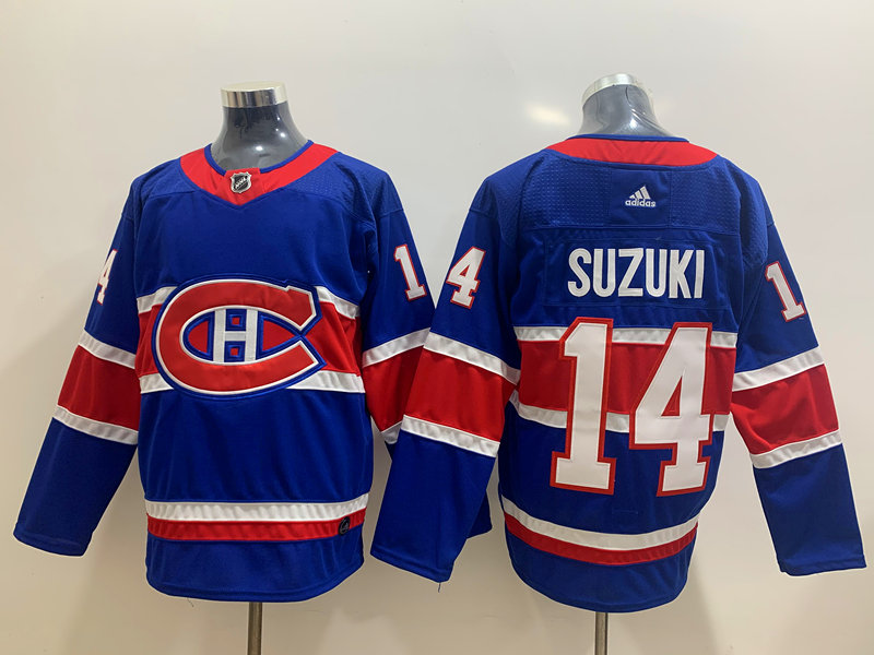 Men's Montreal Canadiens #14 Nick Suzuki 2021 Season Reverse Retro Blue Jersey
