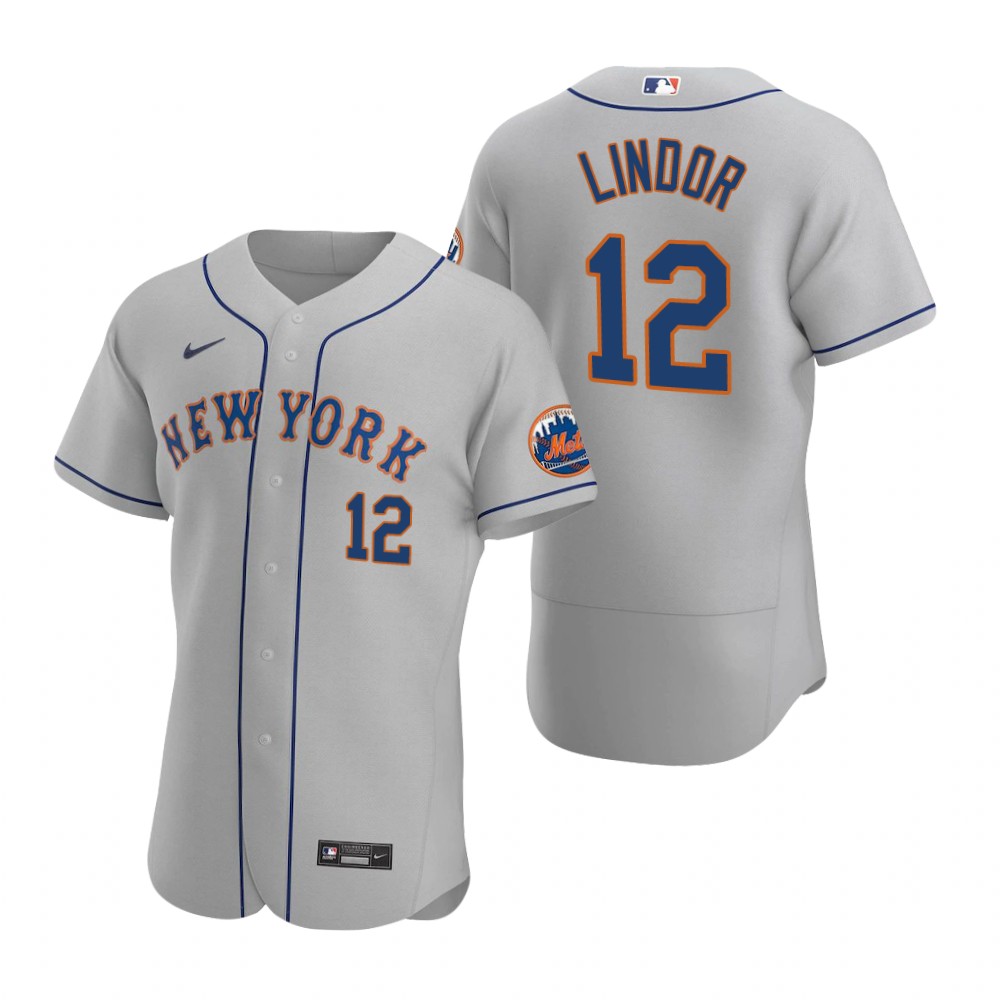 Men's New York Mets #12 Francisco Lindor Gray Road Stitched Nike MLB Flex Base Jersey