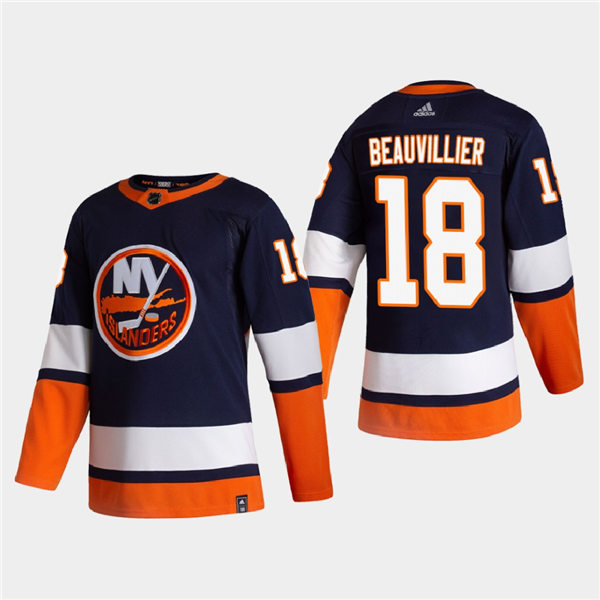 Men's New York Islanders #18 Anthony Beauvillier Navy Adidas 2021 NHL REVERSE RETRO JERSEYS