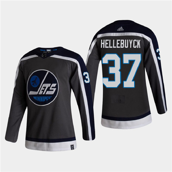 Men's Winnipeg Jets #37 Connor Hellebuyck adidas Gray 2021 NHL Season Reverse Retro Stitched Jersey 