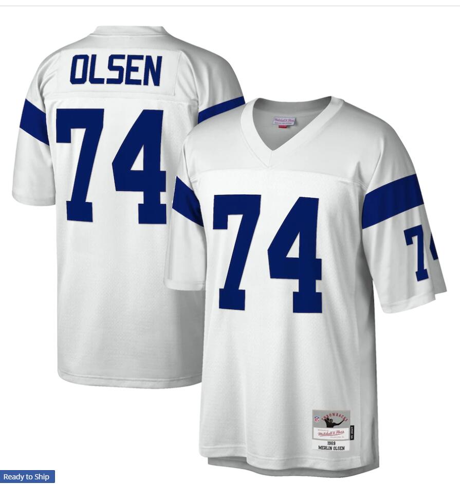 Men's Los Angeles Rams Retired Player #74 Merlin Olsen Mitchell & Ness 1969 White Legacy Throwback Jersey