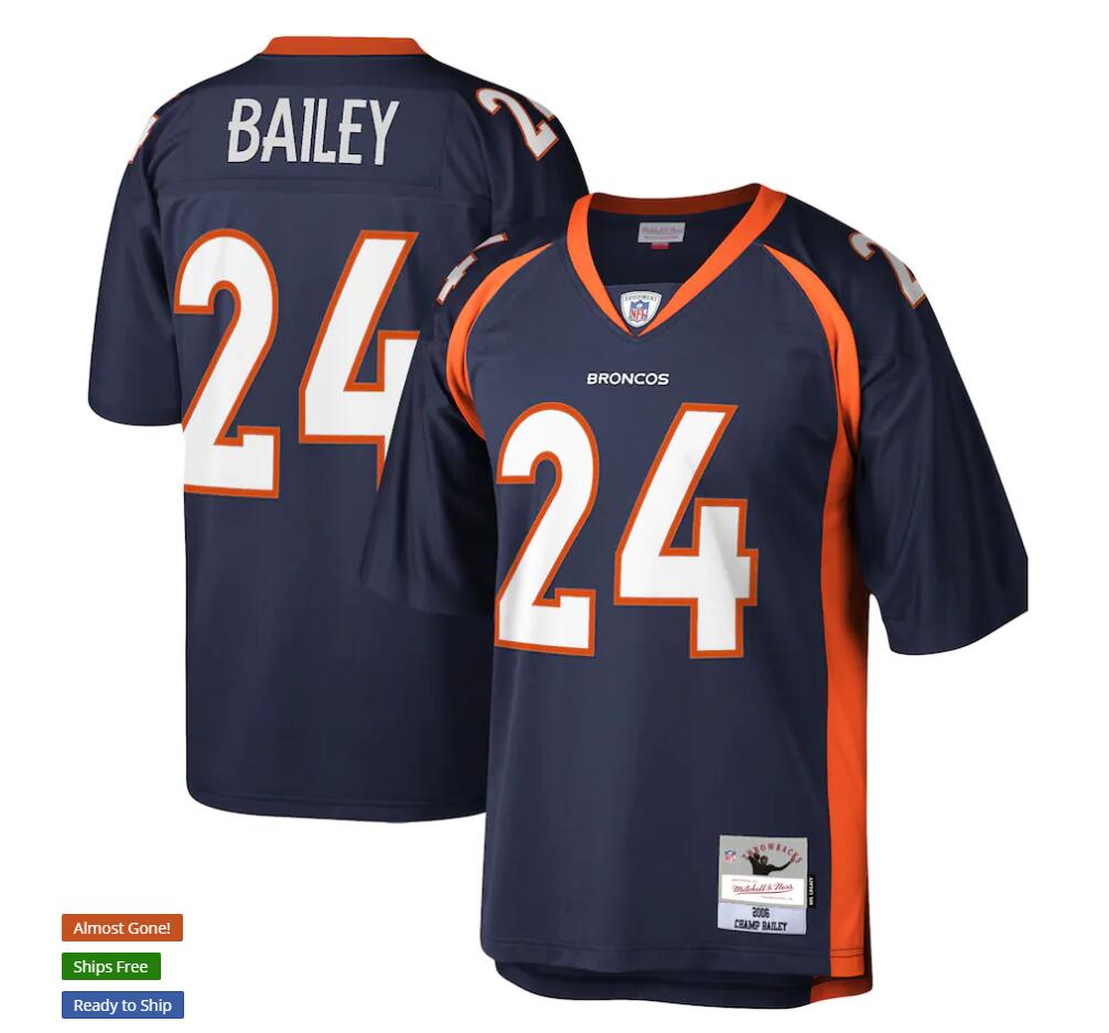Men's Denver Broncos #24 Champ Bailey Mitchell & Ness Navy NFL Throwback Football Jersey