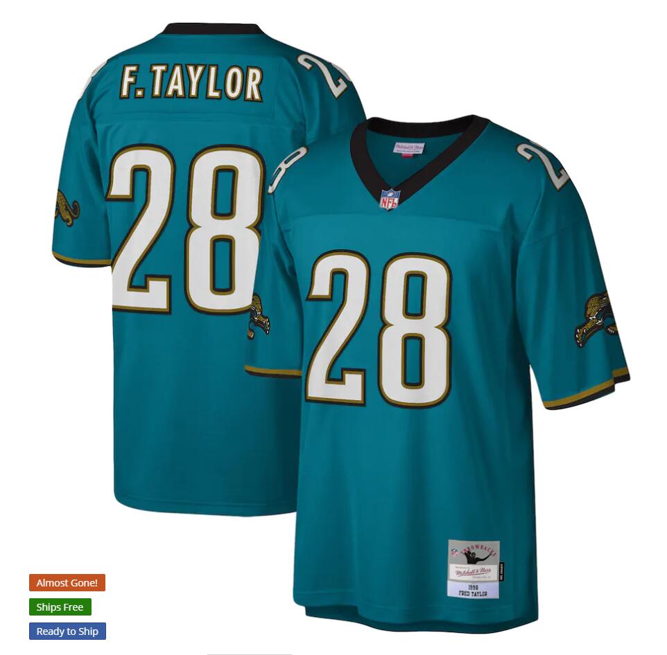 Men's Jacksonville Jaguars #28 Fred Taylor Mitchell & Ness Teal NFL Throwback Football Jersey