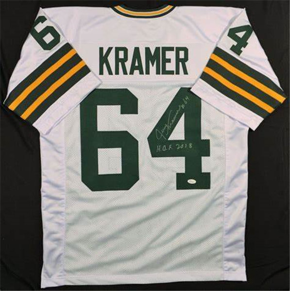 Men's Green Bay Packers #64 Jerry Kramer Mitchell & Ness White Throwback Football Jersey