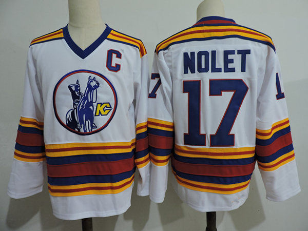 Mens Kansas City Scouts #17 Simon Nolet White 1975 CCM Vintage Throwback Home NHL Jersey