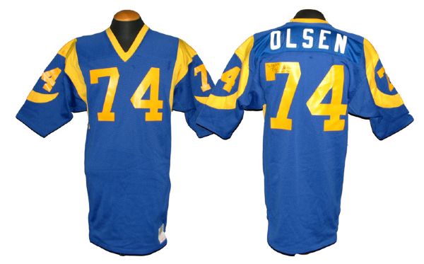 Mens St. Louis Rams #74 Merlin Olsen Mitchell&Ness Light Blue Throwback Jersey