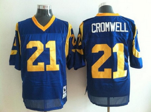 Mens St. Louis Rams #21 Nolan Cromwell Mitchell&Ness Navy Throwback Jersey