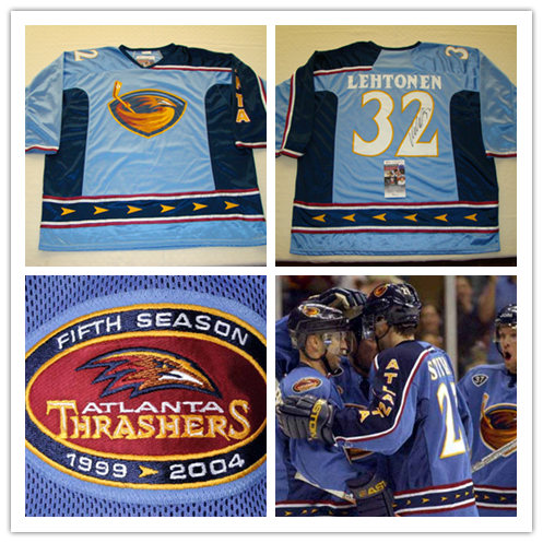 Men’s Atlanta Thrashers #32 Kari Lehtonen Blue Game Worn CCM Vintage Jersey 