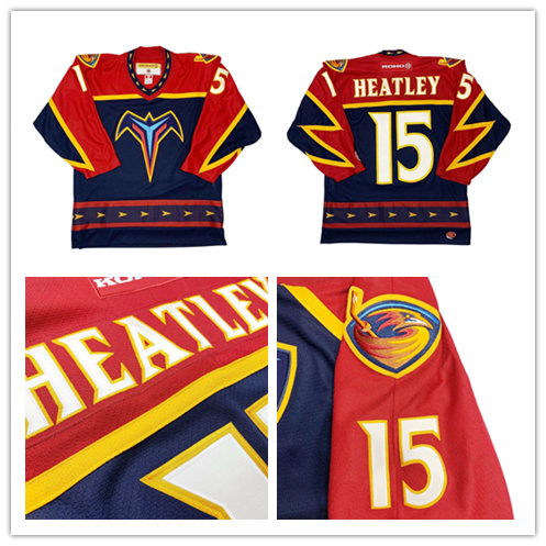 Men’s Atlanta Thrashers #15 Dany Heatley 2005-06 Red Blue Game Worn CCM Vintage Jersey 