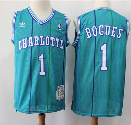 Men's Charlotte Hornets #1 Muggsy Bogues 1992-93 Teal Hardwood Classics Throwback Jersey