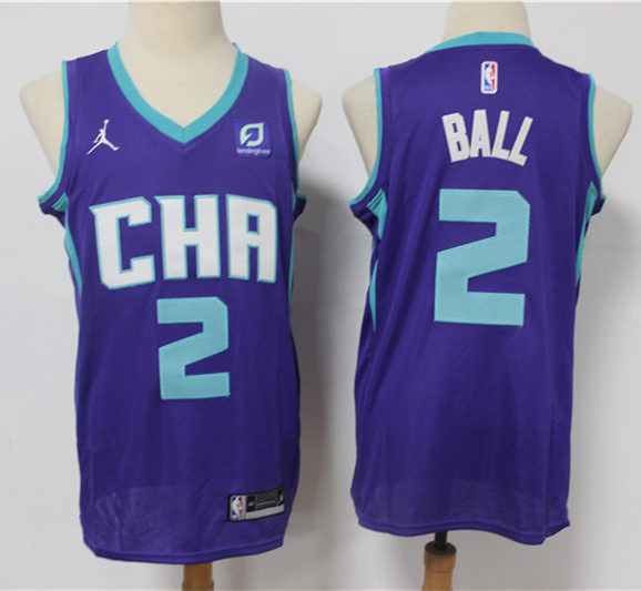 Mens Charlotte Hornets #2 LaMelo Ball Jordan Purple Statement Edition Jersey